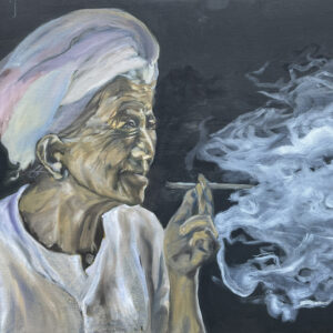 Dáma s cigaretou, 40x50, olej