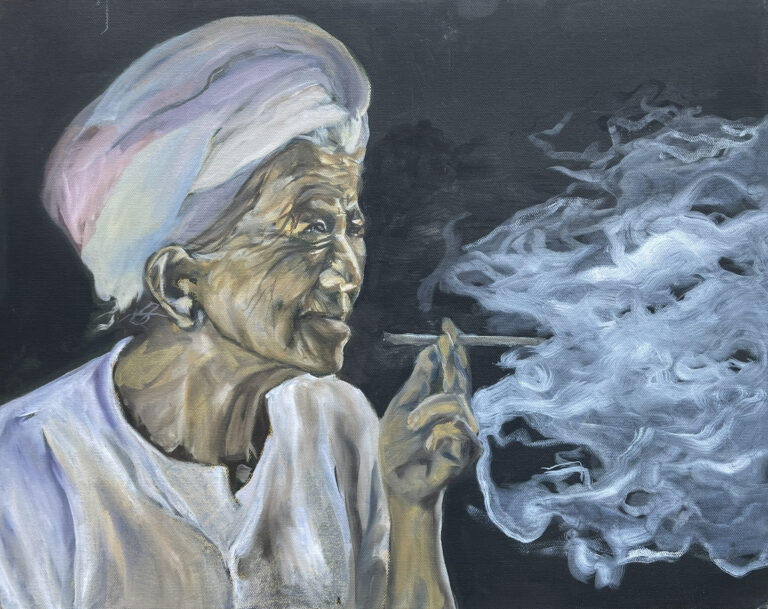 Dáma s cigaretou, 40x50, olej