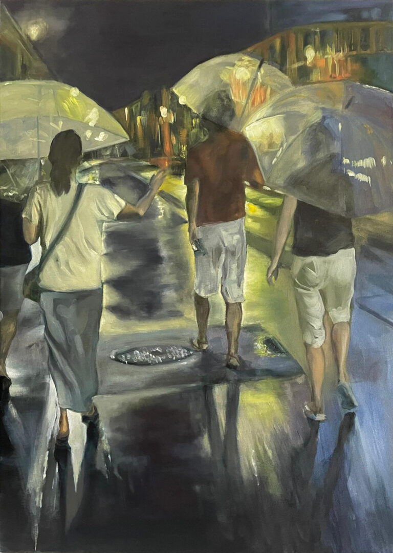 Déšť v Kinosaki 70x50, olej, 2026